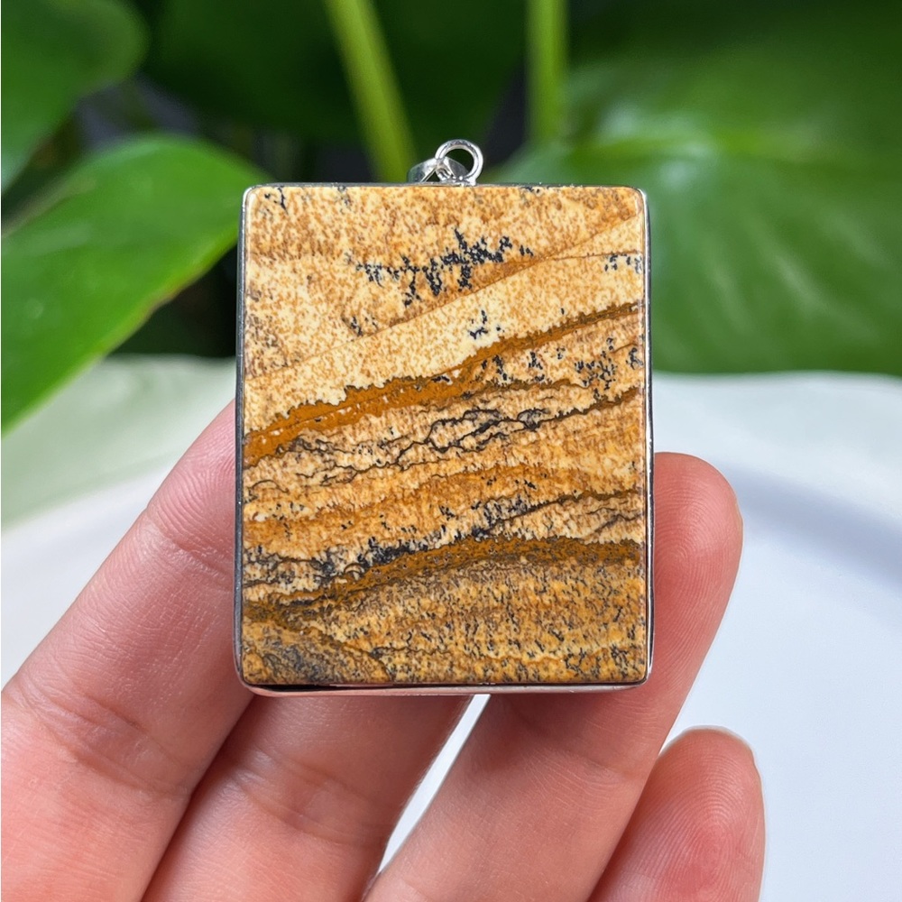 Silver plated Scenic‎ Picture Jasper Pendant 1409